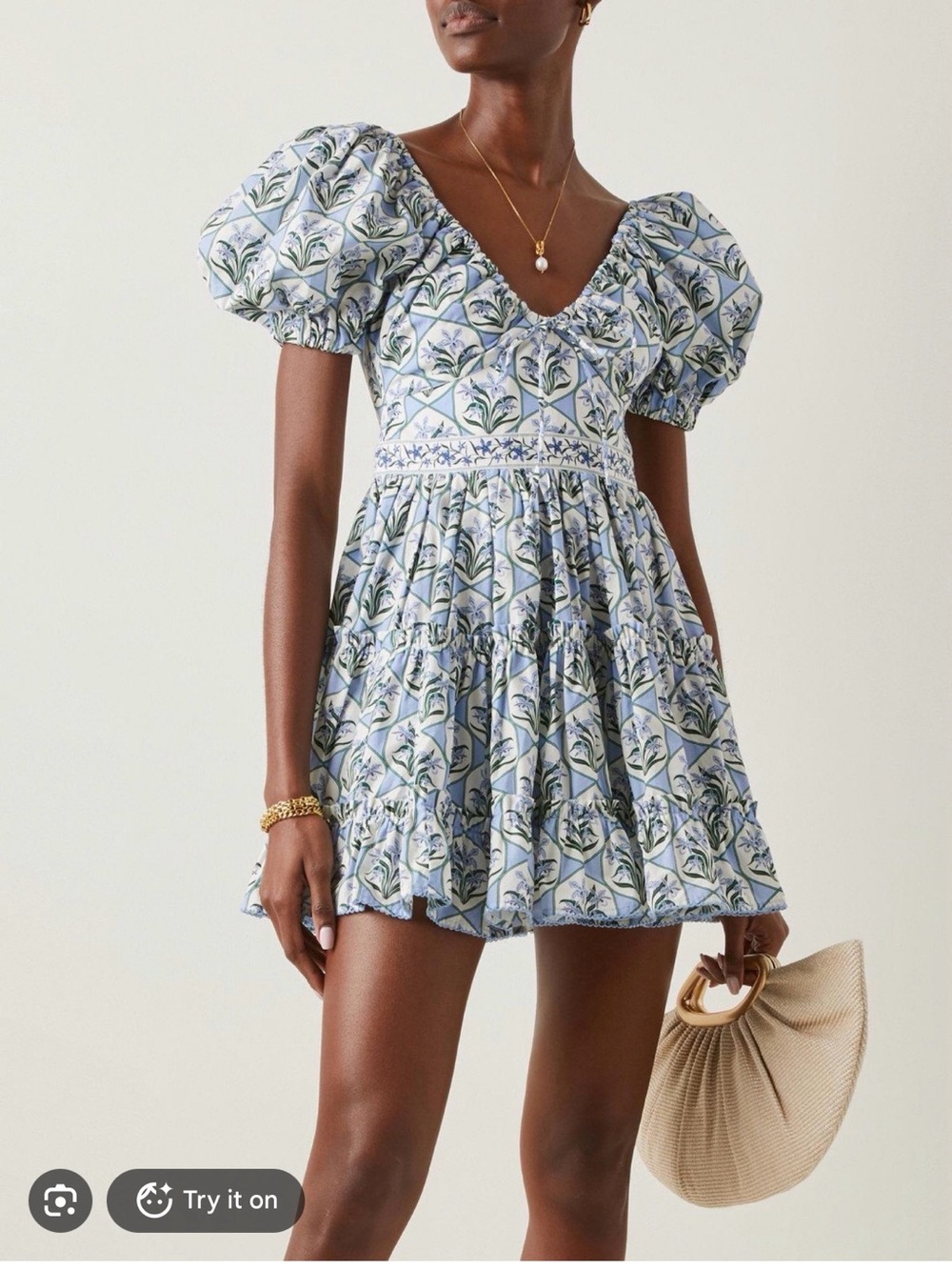 Agua by Agua Bendita Manzanilla Blue Floral Cotton Mini Dress M